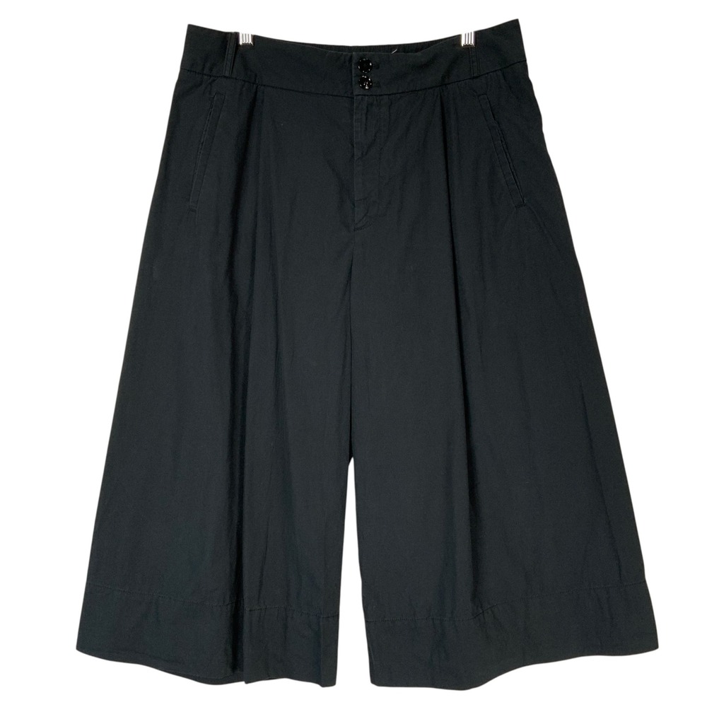 Anthropologie Wide Leg Culottes Black Pleated Cotton Cropped Pants Size 14